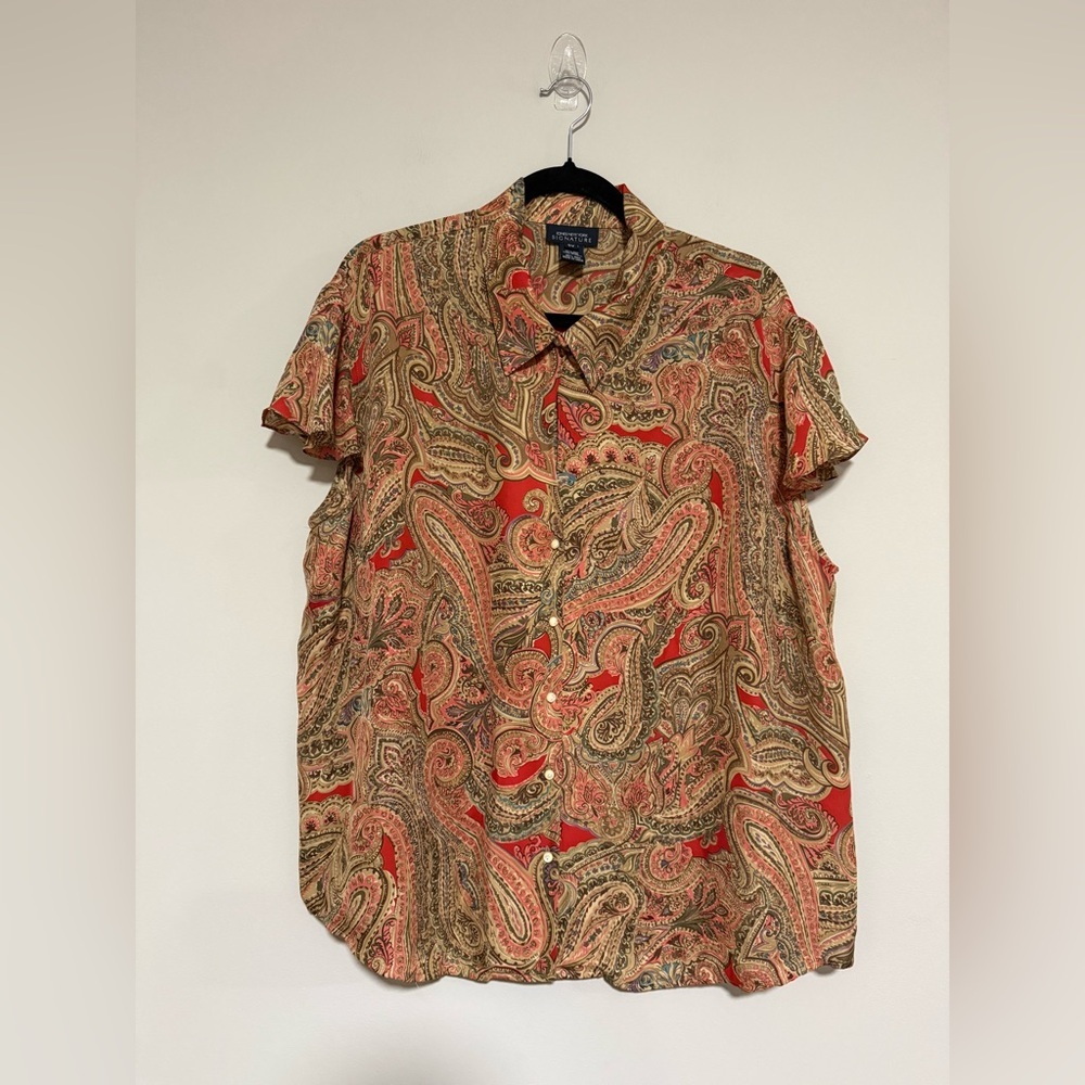 VTG Jones New York Paisley Silk Flutter Sleeve Top Size 3X Office Old Money